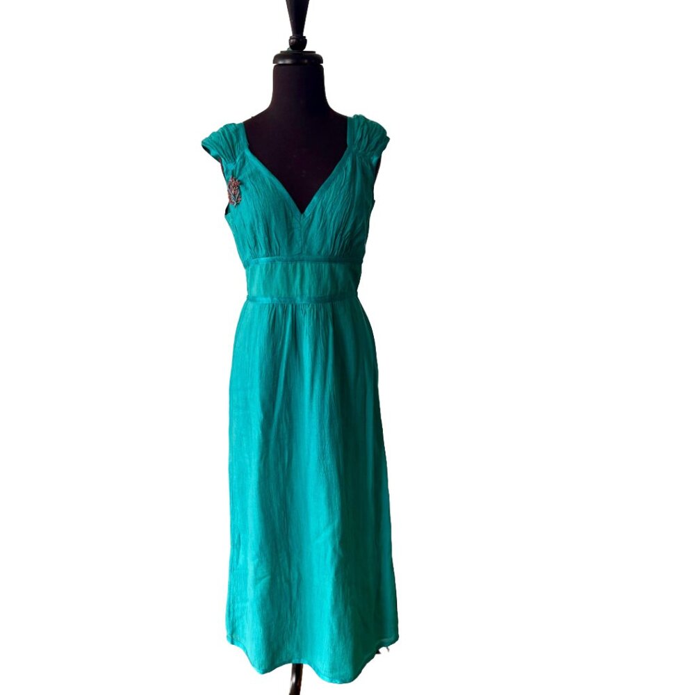 Twelfth Street by Cynthia Vincent Teal Cotton Midi Dress | Size 8 | Boho Goddess